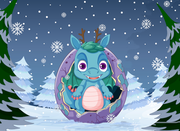 Dragon in egg in winter landscape